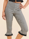 Vevesc  Women s Plaid Capri Pants with Lace Ruffles and Stretchy Cropped Leggings for Summer Casual Wear