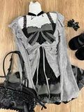 Vevesc Sweet Lolita Lace Up Ruffles Cardigan Sexy Slim Fit Temperament Vest Tops Sweet Tiered Ruched Skirts  Autumn Three Piece Sets