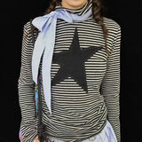 Vevesc Fashion American Vintage Literary Office Lady Shirts Y2k Aesthetic High Street Striped Base Spring Autumn Hoodies Punk Girl Tees