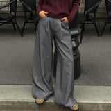 Vevesc  Retro Striped Casual Wide Leg Pants Spring and Summer Women's Fashion Commuting Versatile High Waist Loose Straight Leg Pants