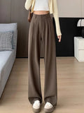 Vevesc  Gray Suit Pants Women's Spring New Casual Loose High Waist Women's Pants Solid Color Fashion Double Buckle Wide Leg Pants Women