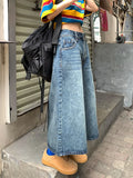 Vevesc Blue Women's Shorts Jeans High Waist Straight Pants Streetwear Y2K Vintage Female Wide Leg Denim Five Points Boyfriend Trouser