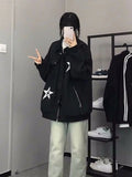 Vevesc Women Y2k All Match Star Print Pockets Jackets Korean Loose Streetwear Chaquetas Autumn Vintage Punk Cargo Coats Fashion Casual