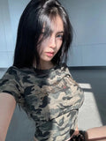 Vevesc American Vintage Camouflage Vest for Women 2024 Summer New Slim Fit Tank Top Y2k E-Girl Sexy Off Shoulder Camisole Tops