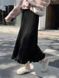 Vevesc Thickened Knit Skirt Autumn/winter Women's New Style Korean Version Pleated Medium-length Aa-line Skirt Winter Dress Dress