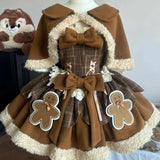 Vevesc Winter Japanese Sweet Lolita Brown 2 Piece Set Chic Cape+Cute Bow Dress New Fashion Harajuku Kawaii Women Warm Clothes Suit