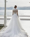 Vevesc Vintage Wedding Dresses Lace Appliques High Neck Long Sleeves Wedding Gown Princess Bride Dress