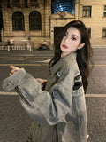 Vevesc American Vintage All Match Loose Coats Simple Y2k Aesthetic Autumn Winter Punk High Street Design Women Clothing Popular Jackets