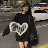Vevesc Black Womens Clothing Vintage Street Sweatshirt Ins Pullover Hoodie Long Sleeves Casual Warm Oversize Baggy Ladies Tops Autumn