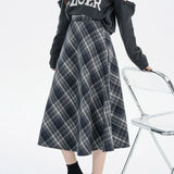 Vevesc Vintage Plaid Skirt Women Preppy Style Autumn Winter Long Skirts Retro High Waist Streetwear Casual A-line Midi Skirts