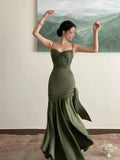 Vevesc  Elegant Satin Halter New Vintage Niche Waisted Fishtail Dress Formal Gown Party Dresses Sling Backless Waist Evening vestidos