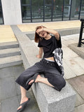 Vevesc American Vintage Washed Blue Denim Short Pants Summer Thin Straight Five-point 2024 New Loose Wide Leg Jeans Women
