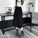 Vevesc Women's Black Denim Cargo Skirt Y2k Elegant Streetwear A-Line Long Skirt Harajuku Korean Vintage 90s High Waist Skirts Clothes