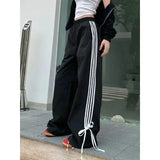 Vevesc Black Stripe Sport Sweatpants Women Autumn Oversized Baggy Harajuku Fashion Casual Joggers Pants Streetwear Korean Style