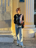 Vevesc Sweaters Women Loose Knitted Sueter Mujer O Neck Long Sleeve Pullovers Y2k Black Floral Print Korean Vintage Streetwear