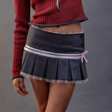 Vevesc American Sweet Constrast Color Pleated Skirts Y2k Aesthetic Harajuku Punk Side Buttons Short Skirt Vintage Striped Girl Bottom