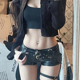 Vevesc Y2k Aesthetic Hip Hop Streetwear Sexy Shorts Euramerican Vintage Heavy Belt Design Harajuku Women Bottom Slim Gothic Short Pant