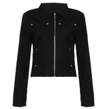 Vevesc Streetwear Vintage Solid Rivet Grunge Crop Coats Women Loose Y2k Aesthetic Zipper Jacket Casual Harajuku Pocket Tops Streetwear