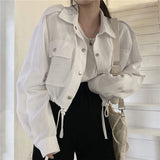 Vevesc Harajuku Cropped Jackets Women Y2K Streetwear Cargo Coat Vintage Korean Autumn Oversized Loose Casual Short Outerwear Tops