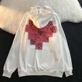 Vevesc Gothic Streetwear Graphic Hoodies Women Harajuku Oversized Sweatshirts Vintage Loose Long Sleeve Crewneck Couple Tops