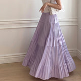Vevesc  A-line Women Skirts Spring Summer Korean Fashion Chic Solid Sweet Faldas Mujer Pleated Elegant Casual Long Skirt