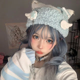 Vevesc New Fashion Hat Knitting Beanies Gothic Cat Ear Wings Caps Y2k Streetwear Winter Warm Hats Lolita Girls Harajuku Vintage Hat