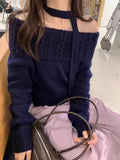 Vevesc High End Korean Office Lady Slash Neck Pullovers Y2k Aesthetic Solid Autumn Winter Harajuku Vintage Sweaters Moda Girl Clothes