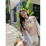 Vevesc Sweet Sweater Vest Women Kawaii Print Knitted Pullovers Korean O Neck Waistcoat Preppy Sleeveless Knitwear Casual Jumpers