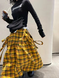 Vevesc Vintage Plaid Skirt Women Y2k Japanese Style Long Skirt Harajuku Streetwear Fashion Retro A-line Midi Skirts Aesthetics