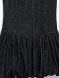 Vevesc  Women’s Black Waist-Cinching Ruffled Hem Denim Mini Dress Back Zipper Summer New Trendy Casual Party Club Streetwear For Woman