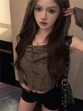 Vevesc Y2k Womens Casual T Shirt Solid Color Ripped Off Shoulder Hooded Top Dune Wasteland Style Tight Slimming Short T Shirt for Women