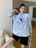 Vevesc Fashion Elegant Blouses for Women Monochromatic Bow Patchwork Hollow Out Design Shirts Spring Autumn New Chic Clothing Tops