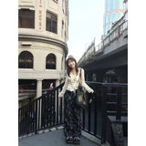 Vevesc Vintage Gothic Y2k Knit Shirts Women Aesthetic Long Sleeve Blouses V Neck Slim Grunge Harajuku Gyaru Japanese 2000s