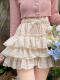 Vevesc Pink Japanese Kawaii Two Piece Set Women Sweet Party Bow Cute Skirt Suit Female Elegant Long Sleeve Cardigan＋Mini Cake Skirt New