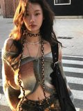 Vevesc Grunge Slash Neck Women Cardigans Y2k Aesthetic Loose Vintage Gradient Stripe Sweaters Single Breasted Harajuku Knitwear Female