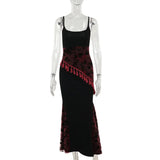 Vevesc Tassel Vintage Sleeveless Mermaid Dress  Lace Patchwork  Slim Fit Fashion Evening Party  Long Dress