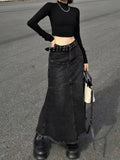 Vevesc Denim Skirts Women High Waist Distressed Vintage American Streetwear Ulzzang  Students Spring Chic Trendy Gothic Faldas