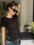 Vevesc Y2k Aesthetic Solid Backless Short Sleeve Tshirts 2024 Summer Slim All Match Crop Top Ins Sexy Streetwear Fashion Women T-shirt