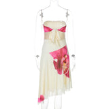 Vevesc  Fashion Printed Bandeau Long Dress Women Holiday Casual Bandage Contrast High Waist Party Dress Female Y2k Bodycon Dress