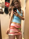 Vevesc Y2k Aesthetic Mini A-Line Skirt Pink Printing Streetwear Saldas Mujer Moda 2025 Harajuku Zipper Grunge Skirts Women Summer Saia