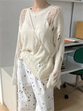 Vevesc  Sweater Women Spring Pullover Girls Sweater Oversize Knitted Summer Tops Vintage Long Sleeve Fall Female Outerwear Knitting Thin