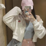 Vevesc Japan Style Hooded Zip-up Sudadera Mujer White Short Length Coats Sweet Kawaii Women Y2k Preppy Casual Sweatshirt Long Sleeve