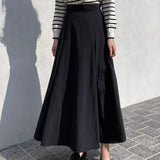 Vevesc  Pleated Skirts Women Solid Spring Summer Simple Sweet A-line Faldas Mujer Korean Fashion Chic Elegant Long Skirt
