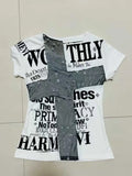 Vevesc Y2k Aesthetic Letter Printing Grunge Crop Tops Summer Slim Fit Fairy Women T-shirt Casual Patchwork Vintage Shirt Femme