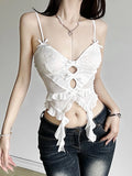 Vevesc 2024 Summer New White Sweet Gentle Cute Sexy Perspective Hot All-match High Street Cool Women's Thin Hollow Camisole Vest