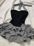Vevesc  Y2k Dresses Bow Halter Sleeveless Plaid Ruffles Sexy Dress Summer 2025 New Elegant Design Vestidos Female Slim Women's Clothing