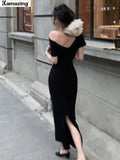 Vevesc Women Elegant Long Dress Summer Fashion Off Shoulder Chic Bodycon Evening Party Dresses Korean One Piece Clothing