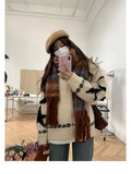 Vevesc Vintage Y2K Beige Star Jacquard Sweater Cardigan Women Harajuku Korean Style Oversize Zipper Jerseys Black Knitted Tops