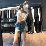 Vevesc 2024 Spring New V-neck White T-shirts Women Sexy Crop Top Slim Fit Tee Shirt Y2k E-Girl Long Sleeve Bottoming Tops