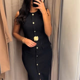 Vevesc  new women's clothing European and American style casual elegant design with belt crepe fabric MIDI dress